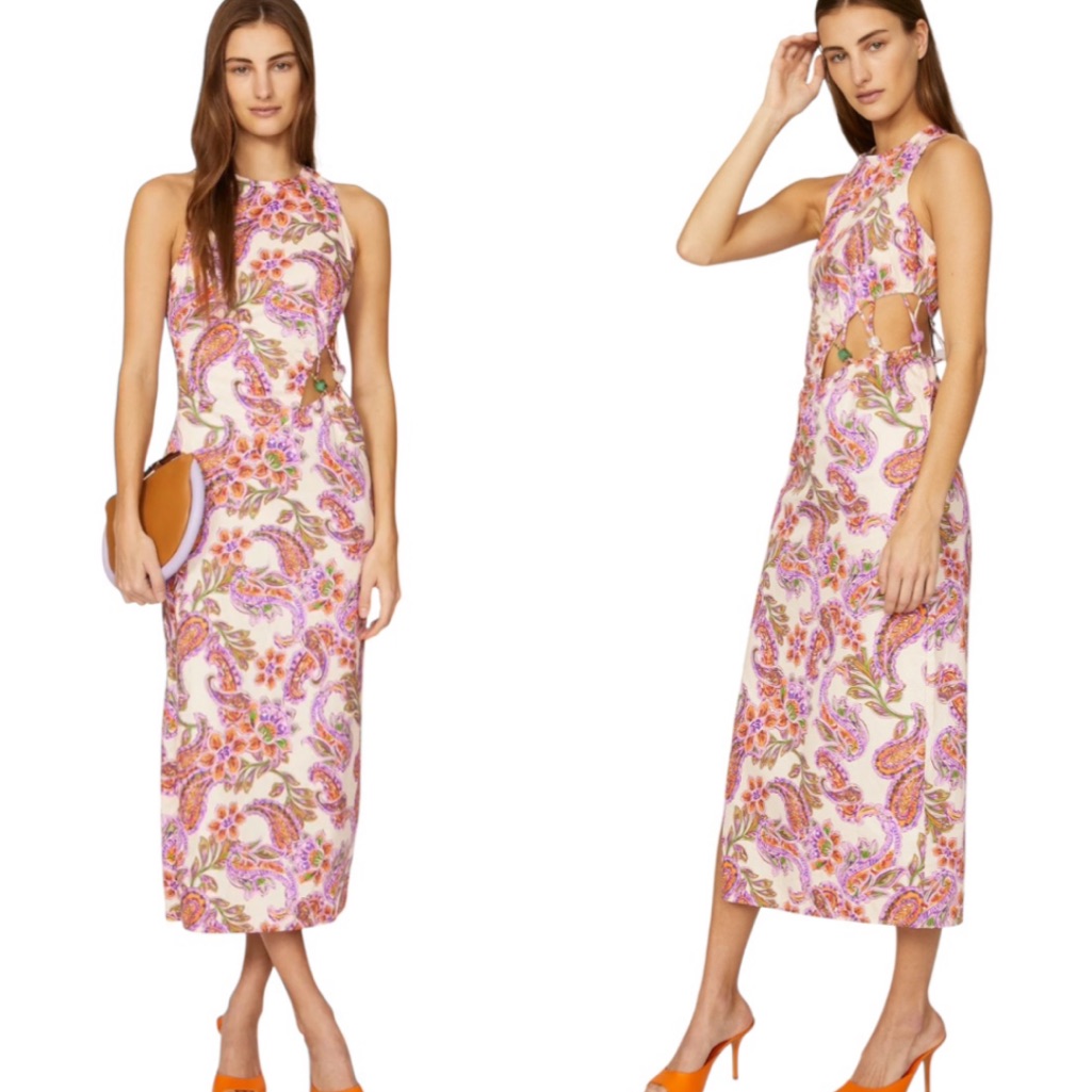 Suboo Sienna Paisley Print Beaded Cutout Midi Dress - L